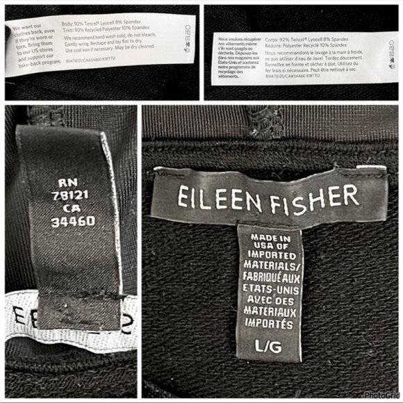 Eileen Fisher Black Tencel Terry Velvet Track Pants & Trim Hoodie set 2 pc Large - Picture 11 of 14